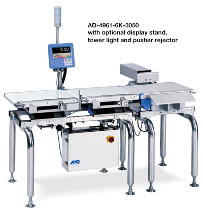 AD4961-6K-3050 with optional display stand, tower light and pusher rejector